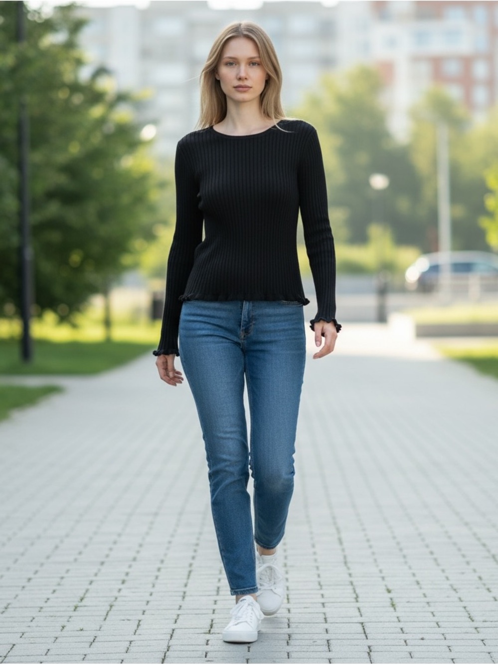 Alter’d State Ribbed Sweater Top Black Fitted Stretch Long Sleeve L